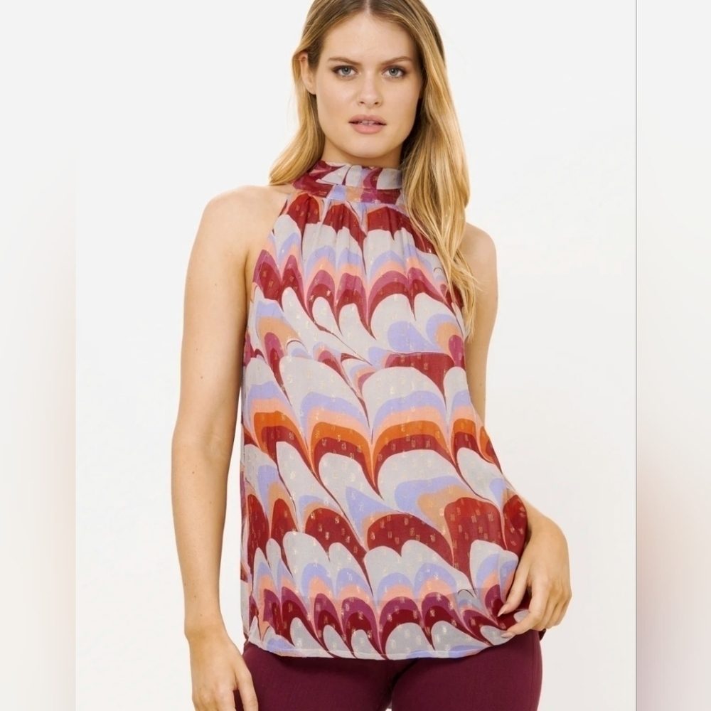 Oliphant Sleeveless Tie Neck Blouse Top Metallic Tuckernuck XS NWT Boho